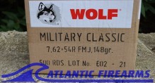 Wolf 7.62x54 Military Classic  Ammunition- 500 Round Case