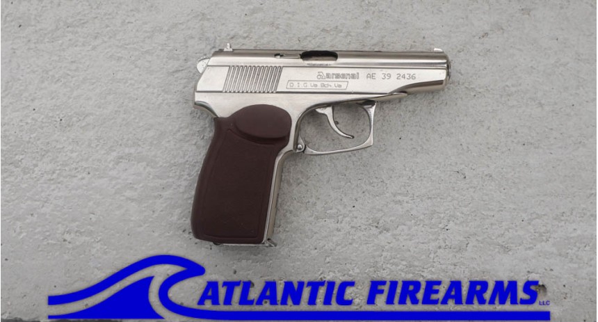 Bulgarian Makarov 9x18 Pistol- Chrome- Brown Grip