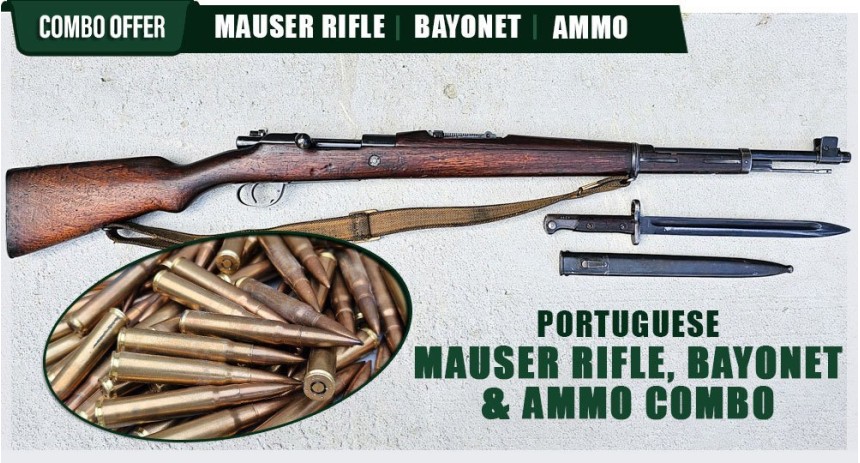 Portuguese  1904/39 Mauser Rifle, Bayonet & Ammo Combo