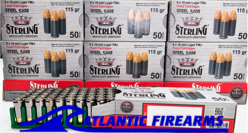 Sterling 9x19mm FMJ Steel Case Ammo - 500 Rounds