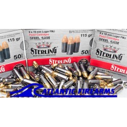 Sterling 9x19mm FMJ Steel Case Ammo - 500 Rounds