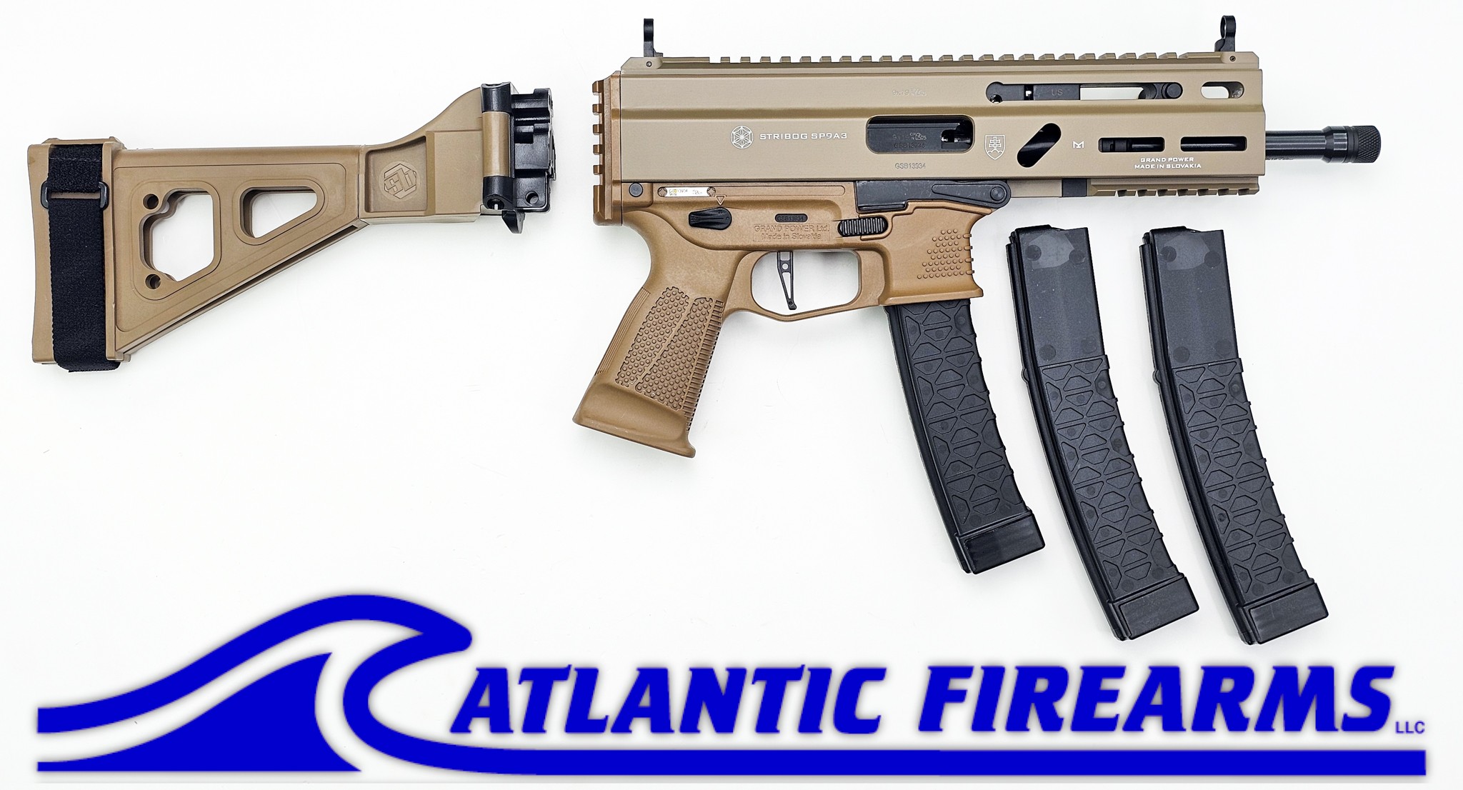 Grand Power Stribog SP9A3 9MM Pistol W/ Brace- FDE