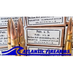 German WWII 8mm Mauser Ammo FMJ Brass - 300 Rounds