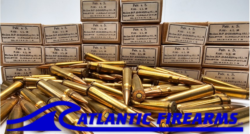 German WWII 8mm Mauser Ammo FMJ Brass - 300 Rounds