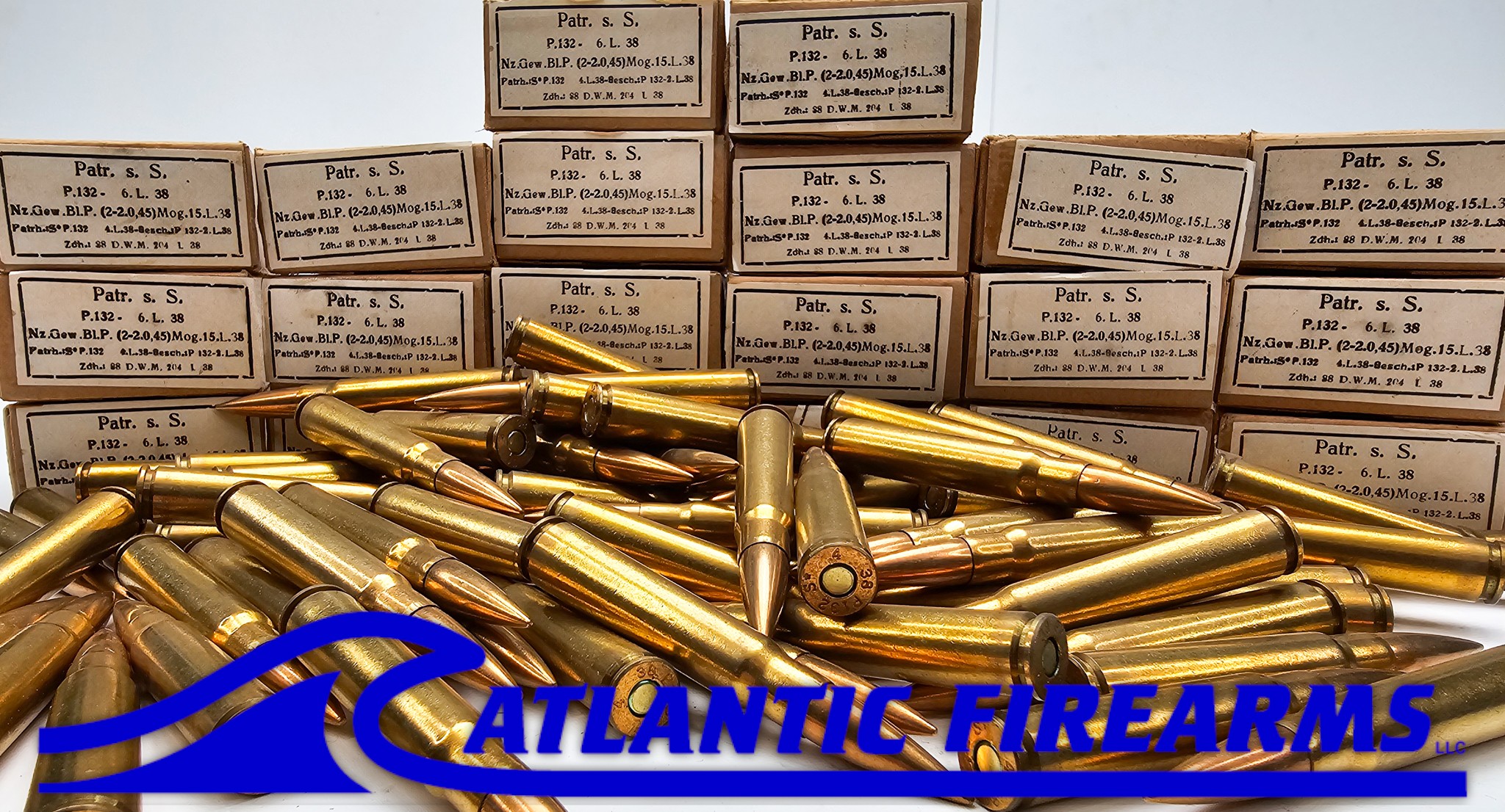 German WWII 8mm Mauser Ammo FMJ Brass - 300 Rounds