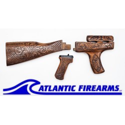 Pakistani Khyber Pass Engraved Walnut AK Dong Stock Set