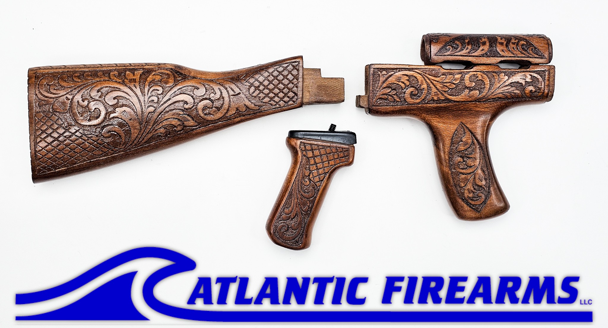 Pakistani Khyber Pass Engraved Walnut AK Dong Stock Set