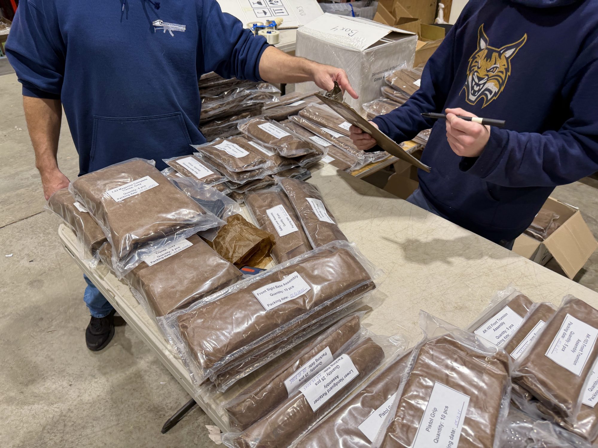 Here's the team sorting Iglim Defense parts- the only true Mil-Spec AK 100 Series parts on the US market!