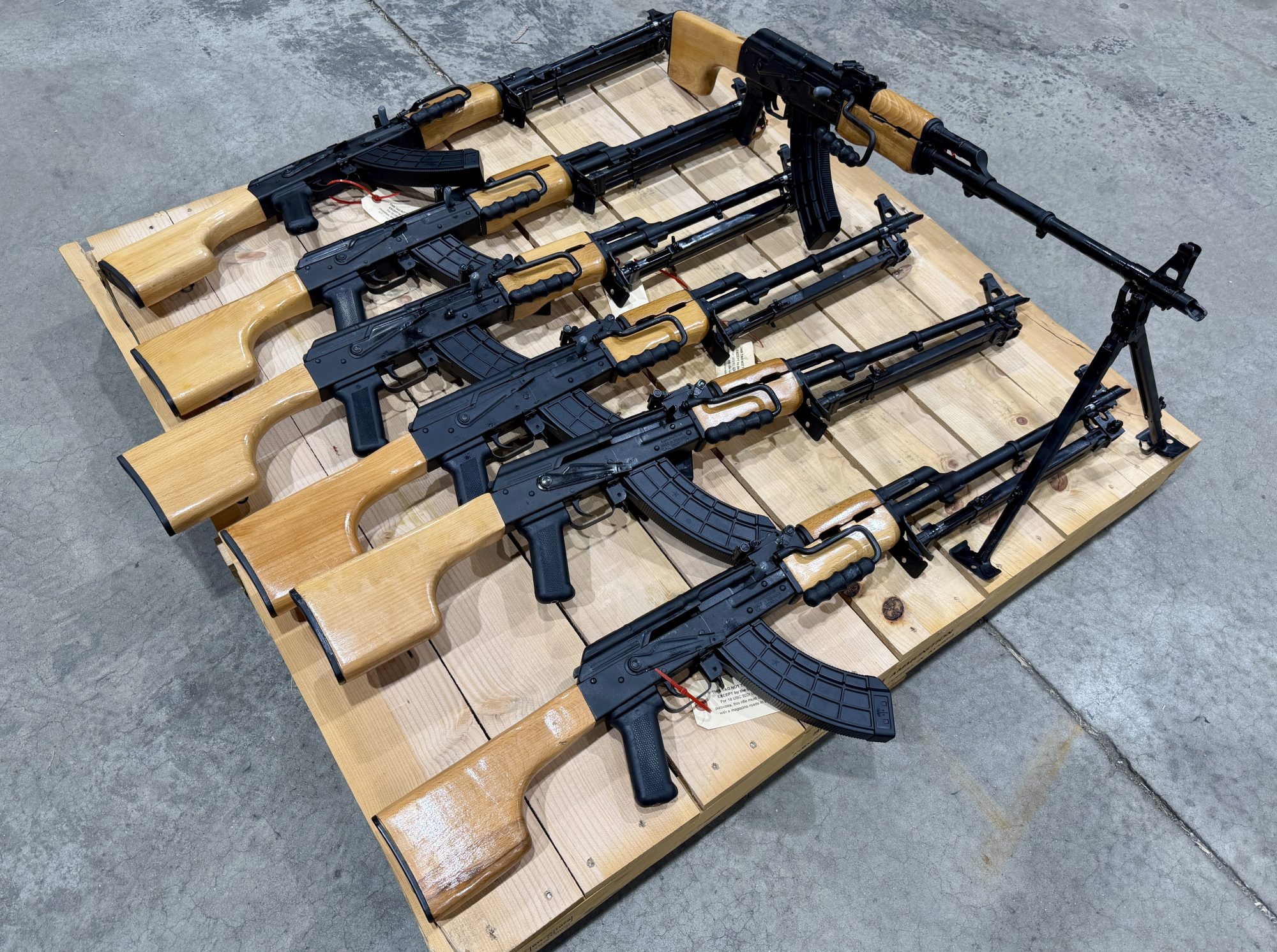 A pallet full of Romanian AES-10B RPK rifles!